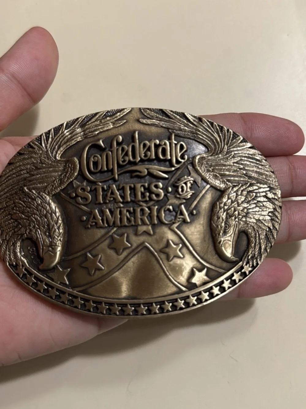 Confederate States of America Oval Metal Belt Buckle - Antique Solid Brass